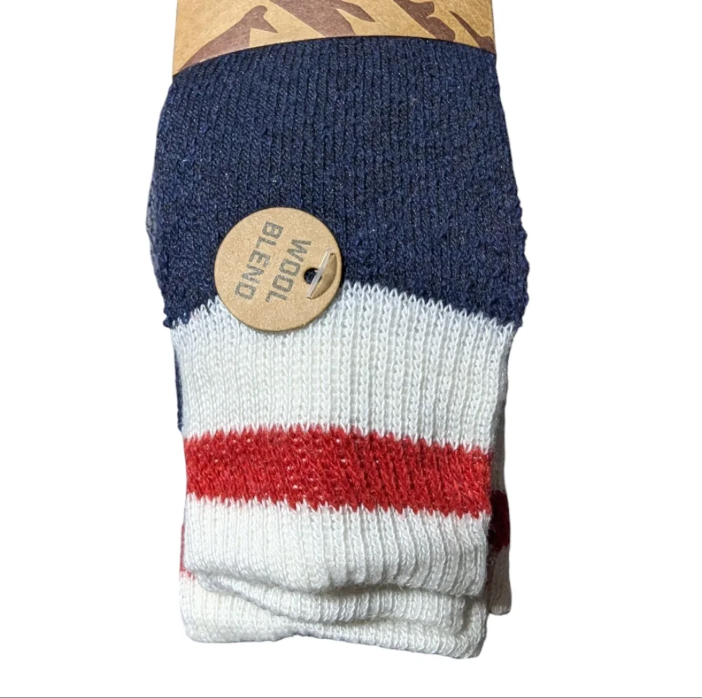 Rockwell men's Wool Blend crew Socks Navy White Red warm cozy